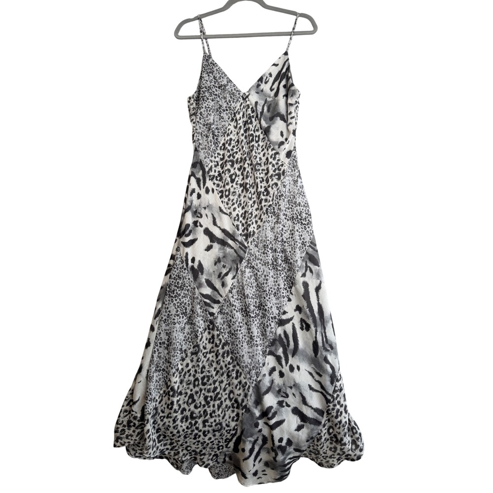 Womens Leopard Print Animal Patchwork Maxi Slip Dress XL Gray Flowy Mob Wife